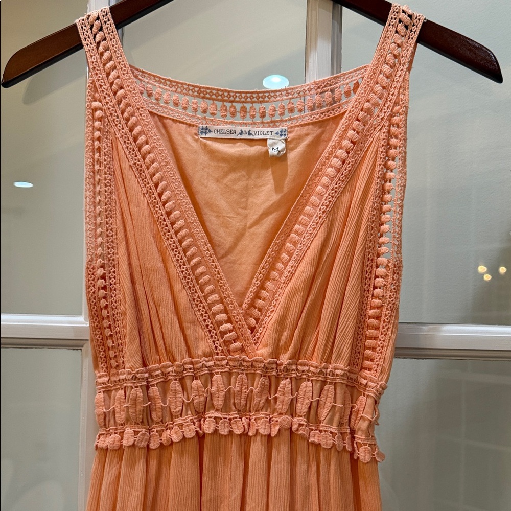 Chelsea & Violet Peach Boho Festival Maxi Dress Medium Sleeveless Summer Wedding - Picture 3 of 14